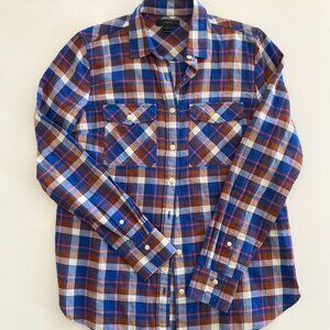 new without tags J.Crew 99% cotton  plaid button shirt / size 2 / blue red white
